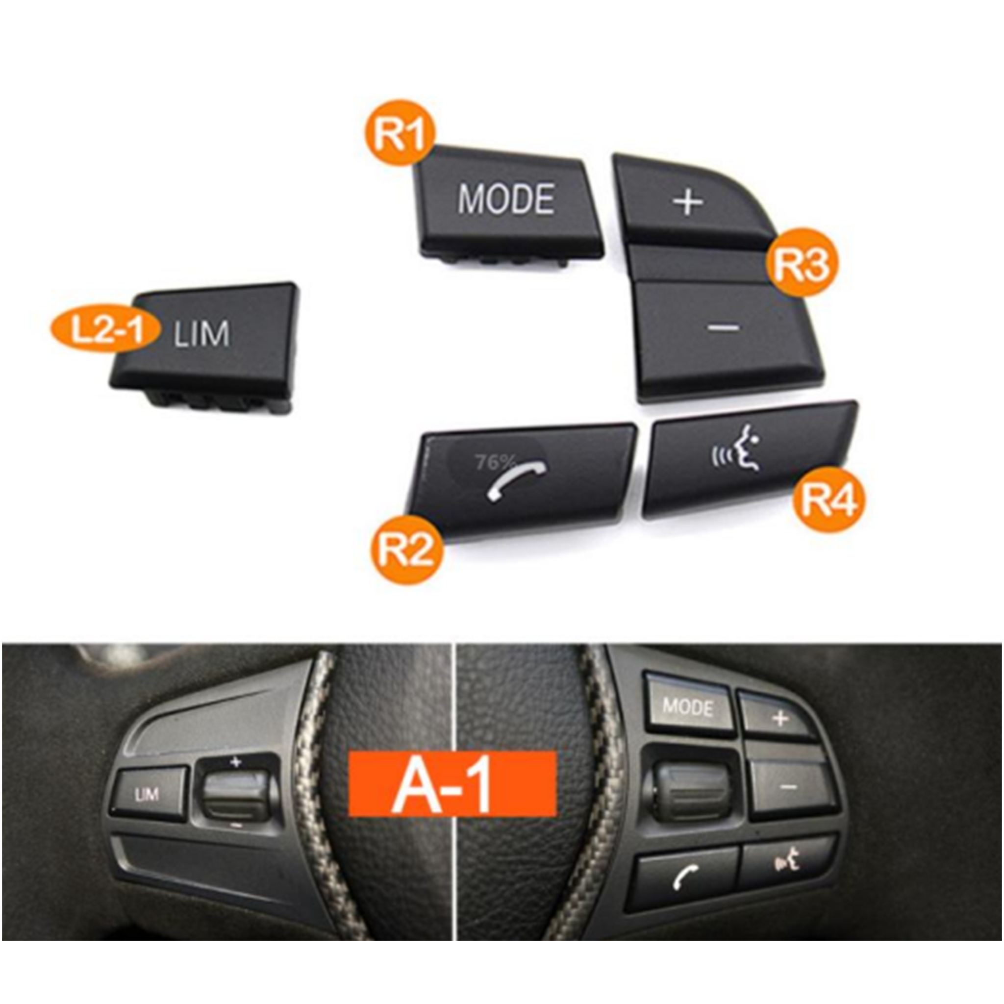 Black Steering Wheel Button Sets Model A1 for BMW 5 Series F10 Sedan (2011-2019)