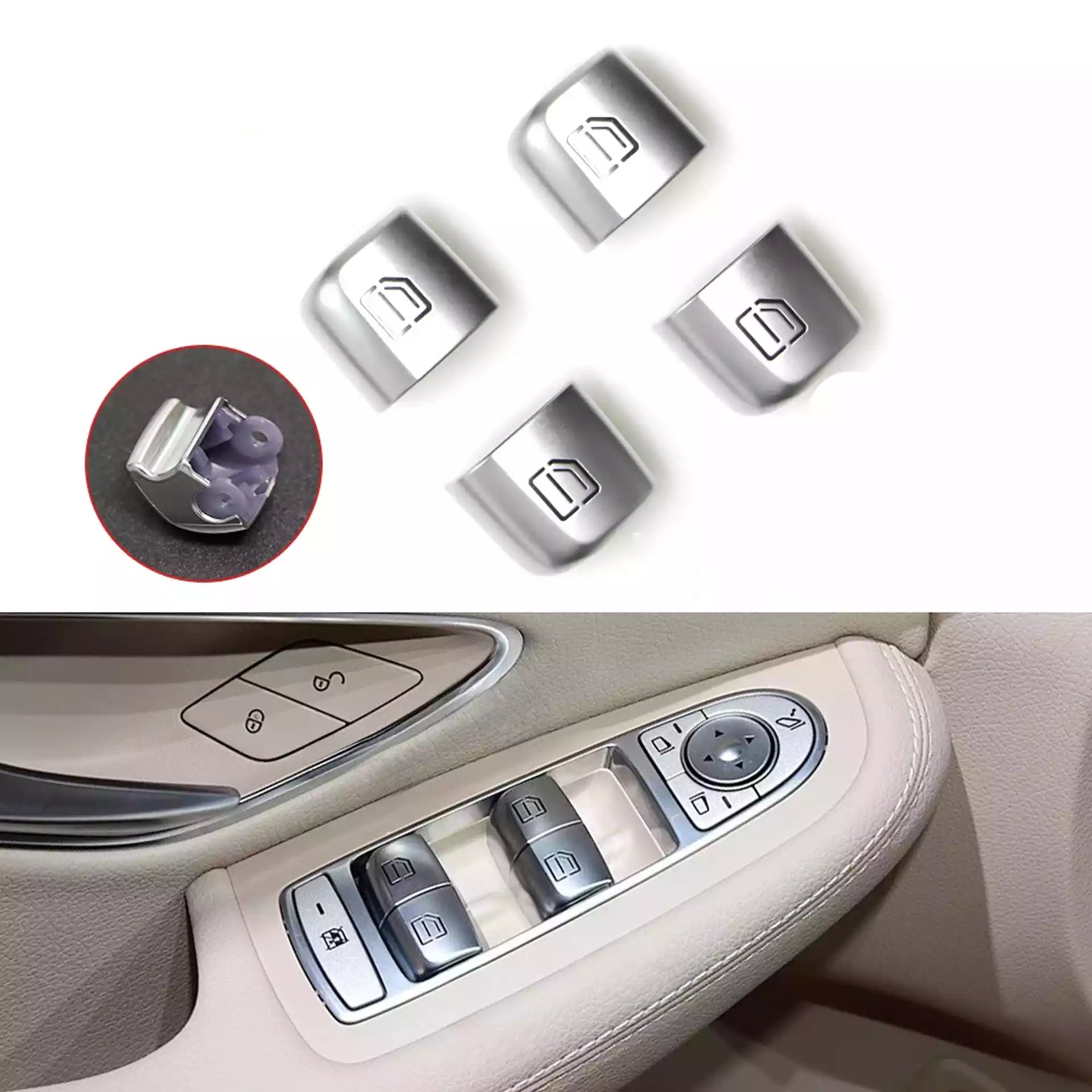 Mercedes Benz C-Class W205 Sedan (2015-2022) Chrome Window Lifter Switch Buttons 4PCS 1