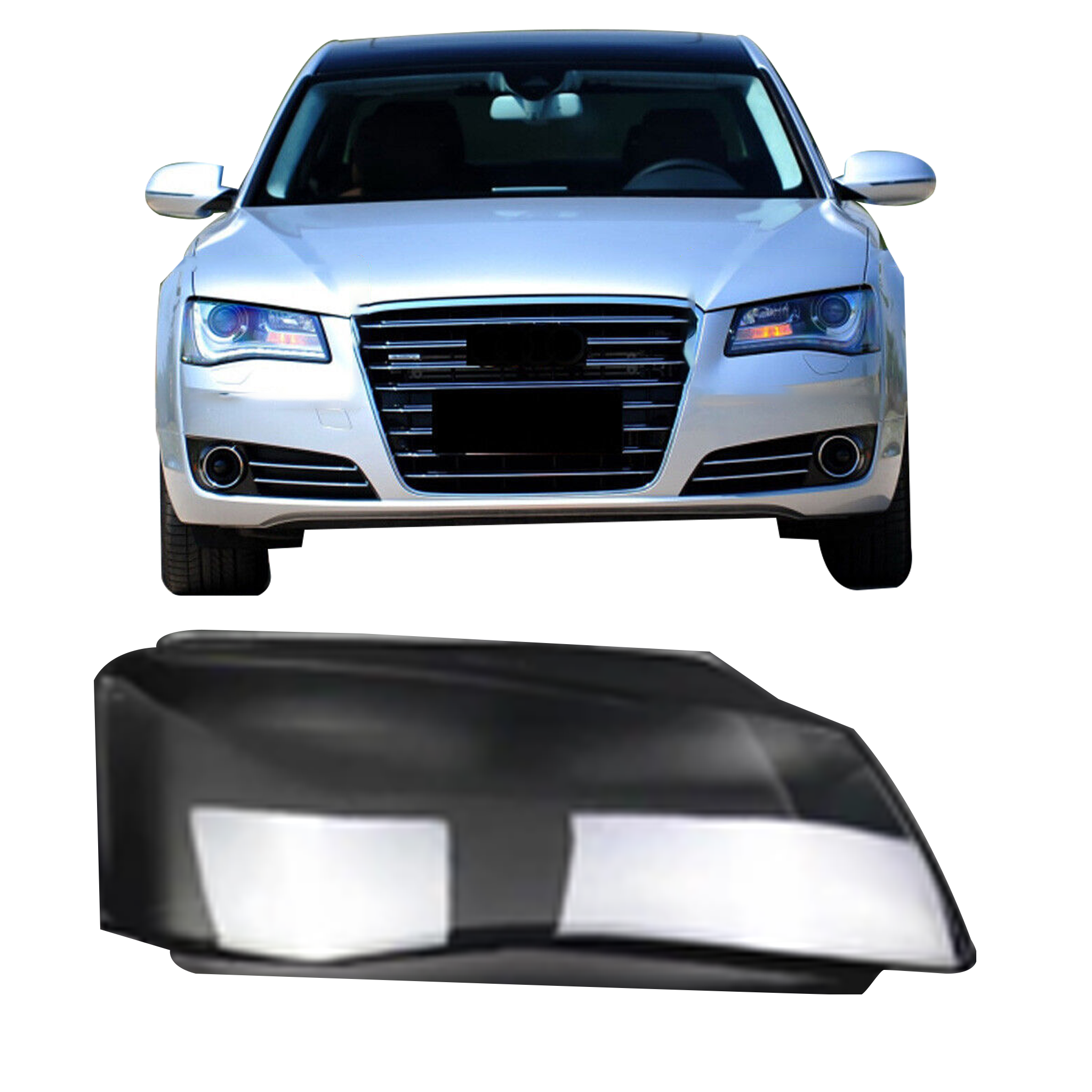 Left Side (Passenger Side) Headlight Lens for Audi A8 D4/4H Pre-Facelift (2010–2014) with Straight-Line DRL (Xenon Type)-2