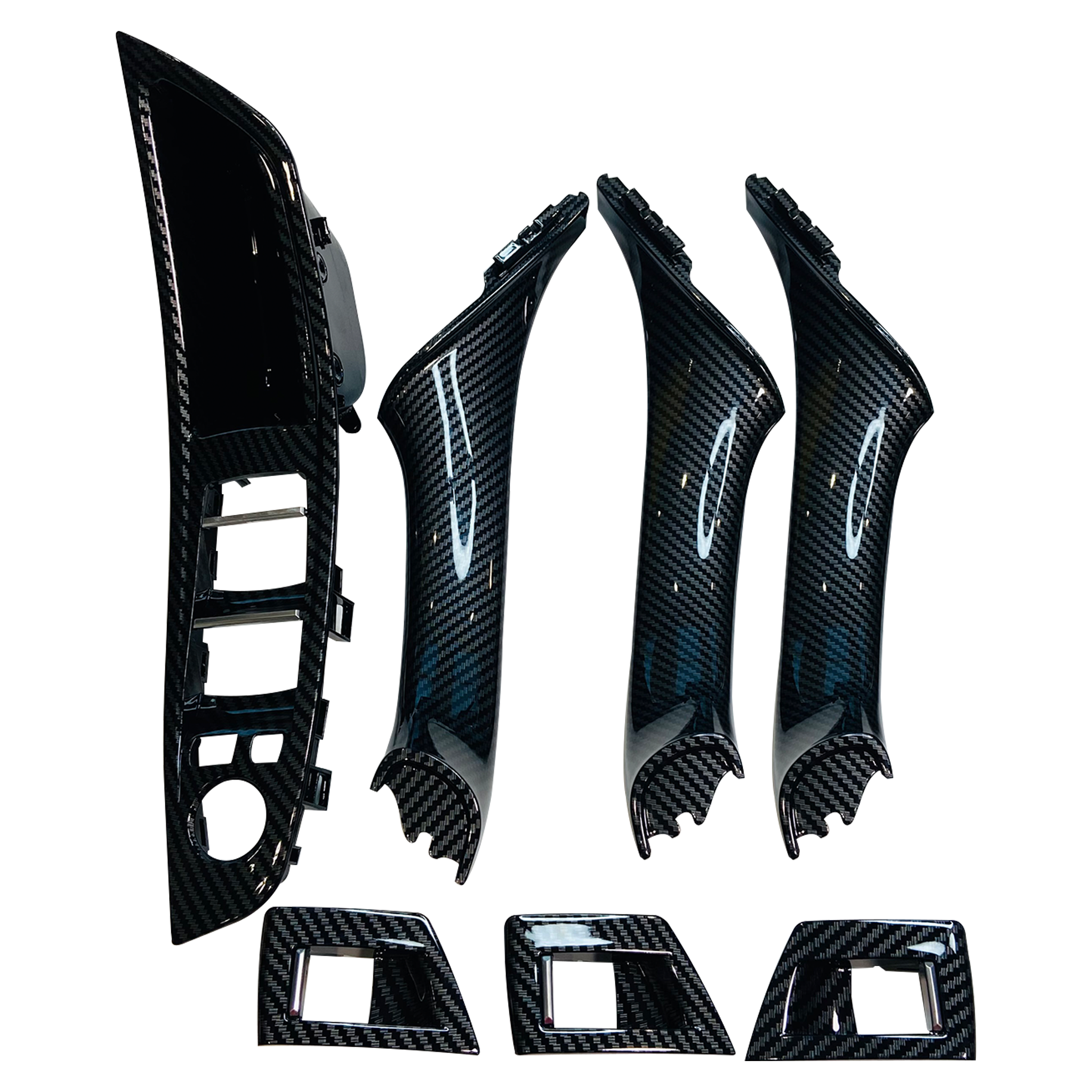 BMW 5 Series Sedan (2010-2016) Carbon Fiber Inner Door Pull Handle Cover with Aremrest and Window Switch Panel Set (F10)-1