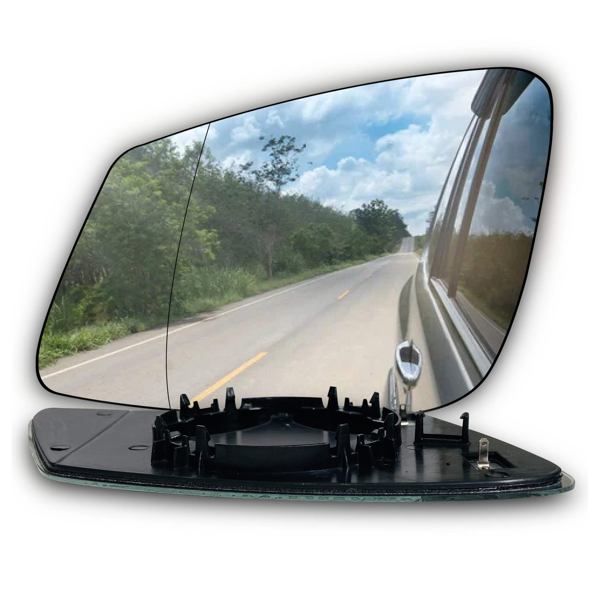 Left Side (Passenger Side) Rear View Mirror Glass for BMW 5 Series F10 Sedan (2009-2016) with Plastic Frame (Double Curvature)-2