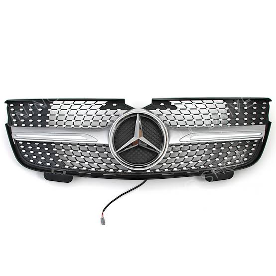 Centre Radiator Grille for MERCEDES-BENZ C-CLASS W205 (2014-2023) in Chrome color with painted black surface and trim strip, High Gloss