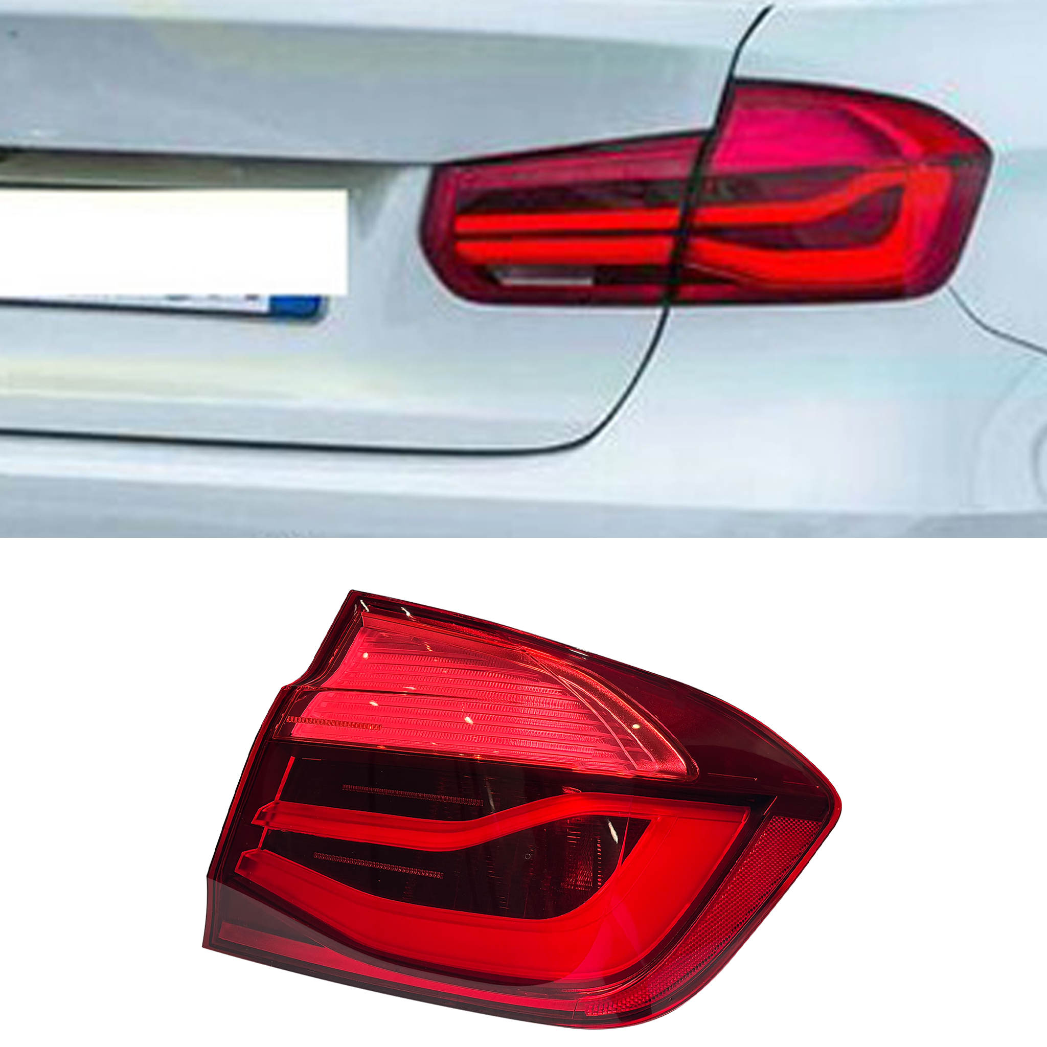 Outer Right Tail Light Assembly for BMW 3 F30 (2015-2019) in Red/Clear color LED