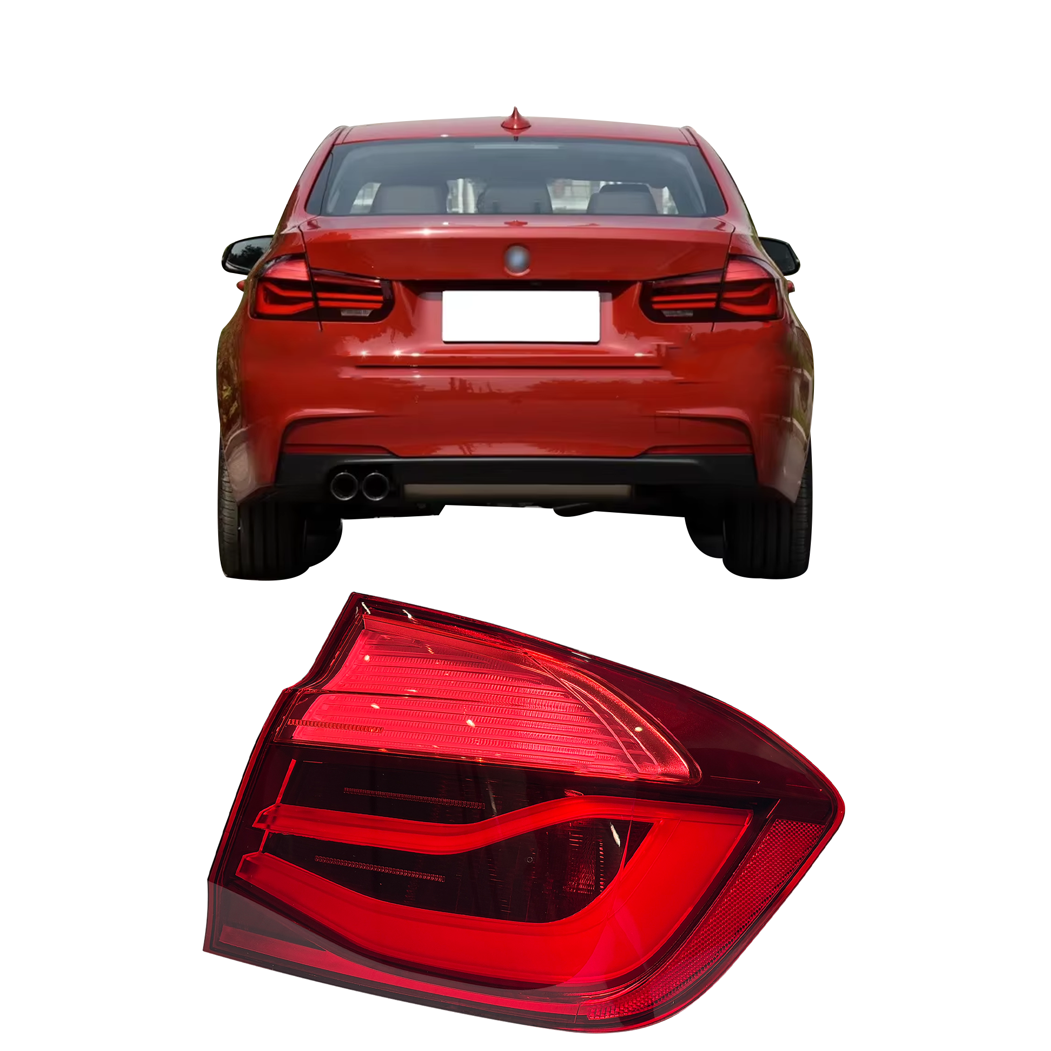 Outer Right Tail Light Assembly for BMW 3 Series F80 (2015-2018) in Red/Clear color LED