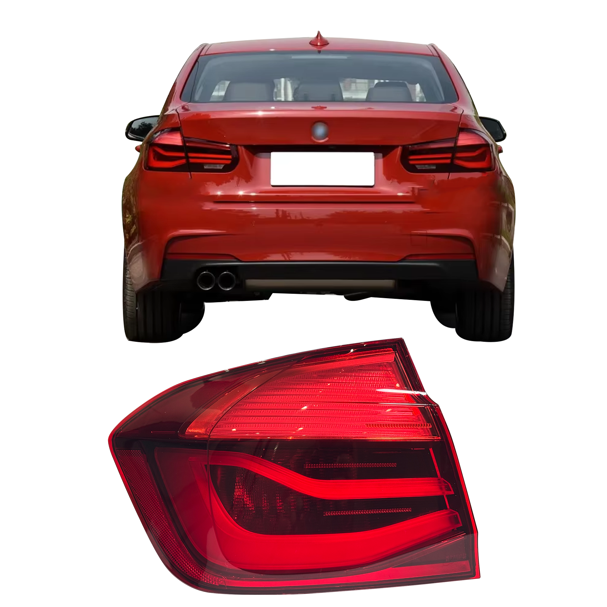 Outer Left Tail Light Assembly for BMW 3 F30 (2015-2019) in Red/Clear color LED With Bulb Holder Plastic Housing
