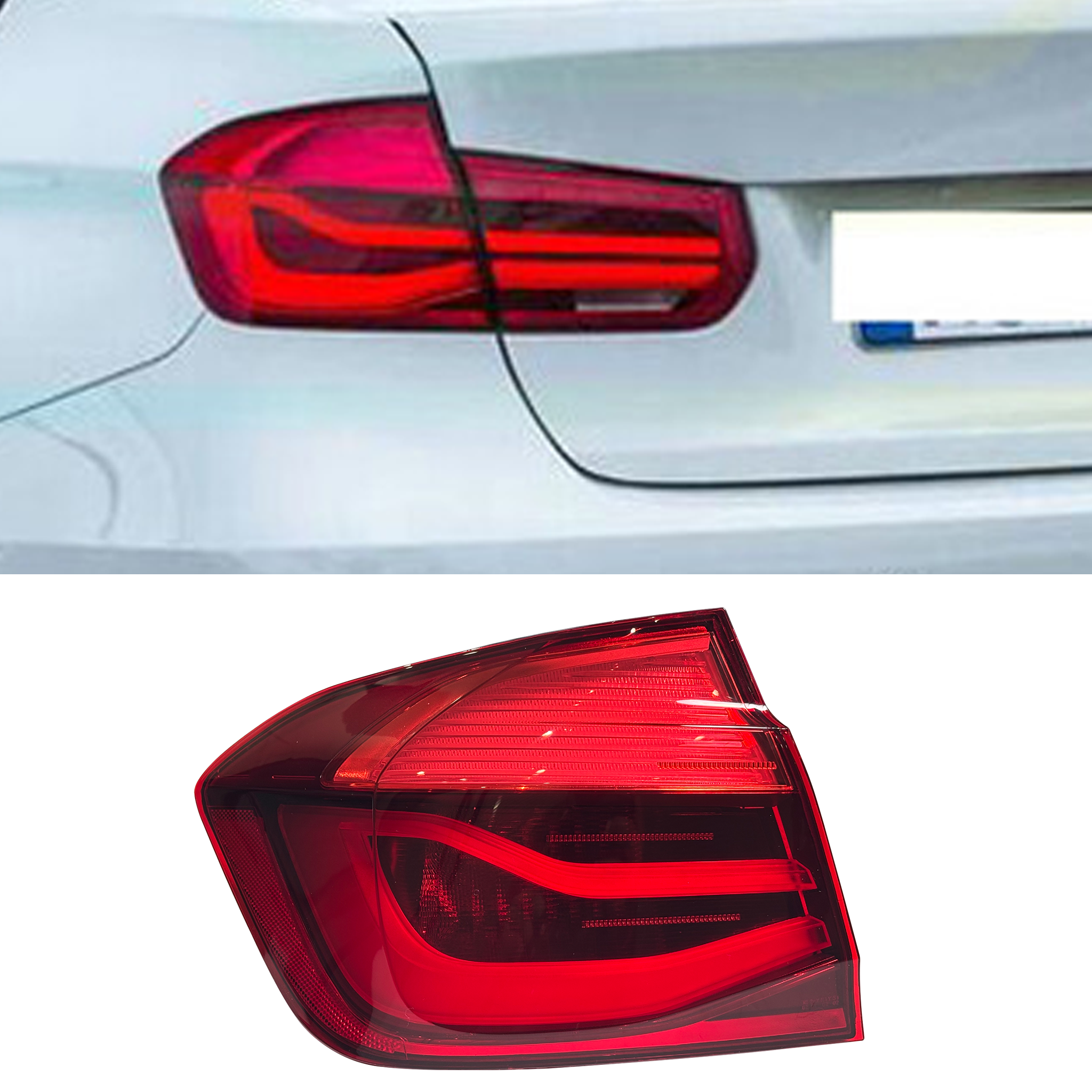 Outer Left Tail Light Assembly for BMW 3 F30 (2015-2019) in Red/Clear color LED With Bulb Holder Plastic Housing