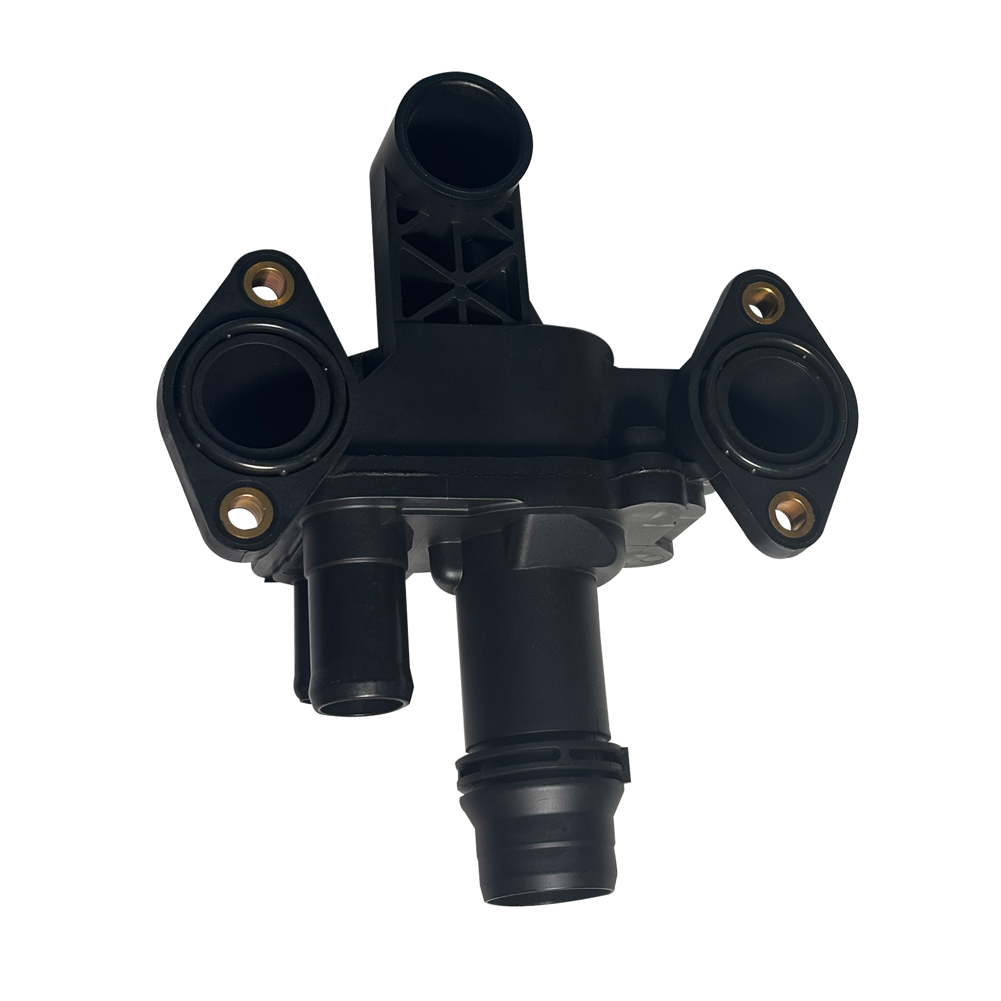 Coolant Flange for FORD MUSTANG 5.0 (2019-2023) in Black color without thermostat, with housing, Plastic