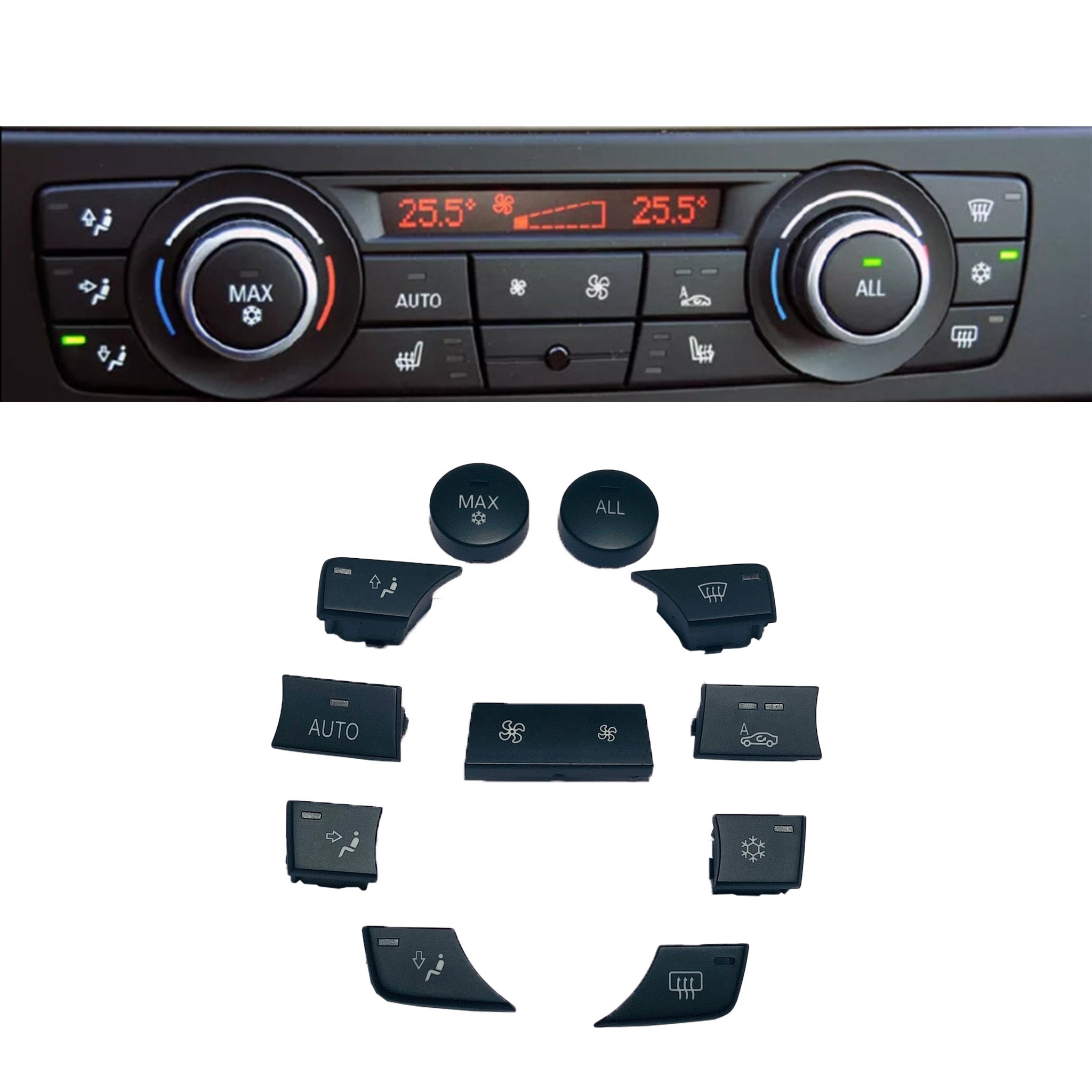 Dashboard AC Button Set for BMW 3 E92 (2008-2013) in Black color 11 Piece, PC and ABS material