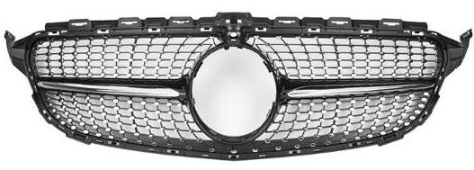 Front Radiator Grille for MERCEDES-BENZ C-CLASS W205 (2015-2018) Diamond Style in Gloss Black