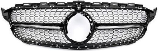 Front Radiator Grille for MERCEDES-BENZ C-CLASS W205 (2019-2023) Diamond Style in Gloss Black