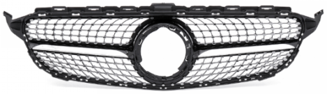Front Radiator Grille for MERCEDES-BENZ C-CLASS W205 (2019-2023) Diamond Style in Gloss Black