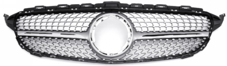 Front Radiator Grille for MERCEDES-BENZ C-CLASS W205 (2019-2023) Diamond Style in Silver