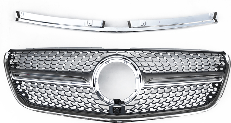 Front Radiator Grille for MERCEDES-BENZ V-Class W447 (2021-2022) Diamond Style in Silver