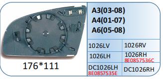 Left Side Rear View Mirror Glass for AUDI A6 4F (2008-2011) Heated, with Plastic Frame, Double Curvature