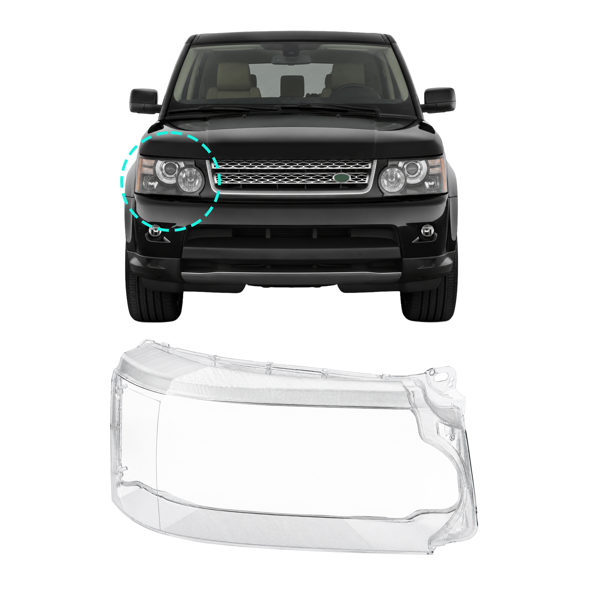Right (Driver Side) Headlight Lens for LAND ROVER RANGE ROVER SPORT L320 (2010-2013)
