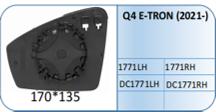 Right Side Rear View Mirror Glass for AUDI E-TRON GEN1 (2021) with Plastic Frame, Heated, Double Curvature