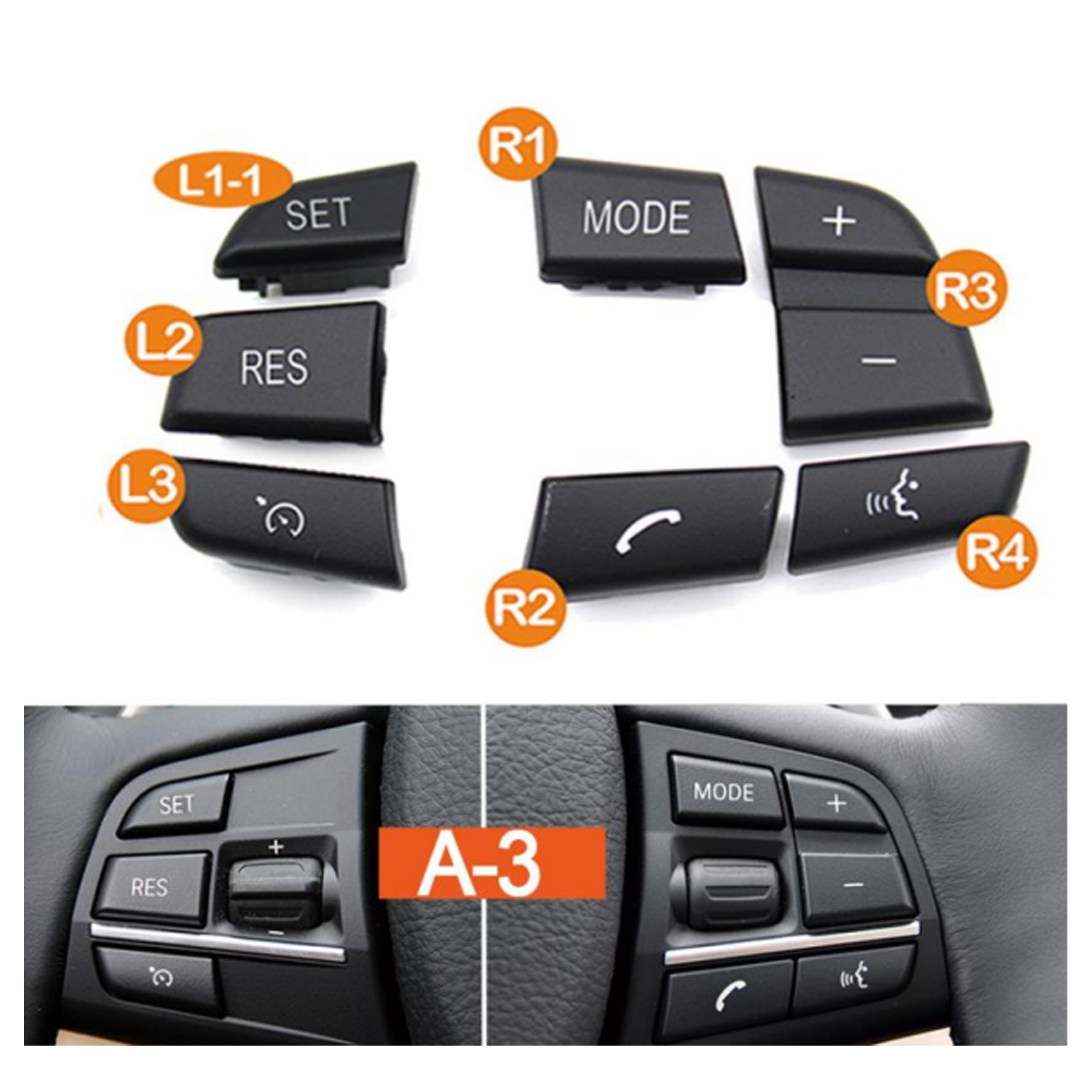 Steering Wheel Button Set for BMW 5 SERIES F10 (2010-2016) in Black color Model A3 made of PC and ABS