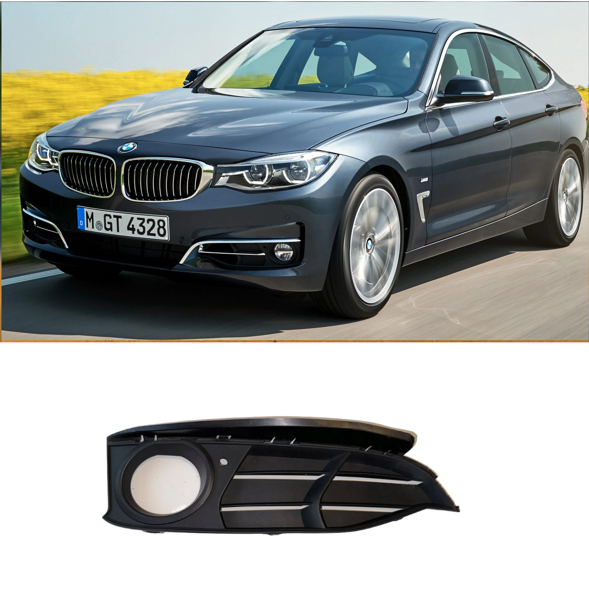 Front left Fog Lamp Cover Perfect Fit for BMW 3 Series F34 GT (2013-2018) With a Hole
